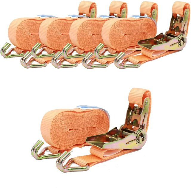 TRUTZHOLM 5er Set Profi Ratschen Spanngurte in Orange, 2-teilig, Länge: 6 m, Tragkraft: 800 kg, TÜV GS zertifiziert - Bild 1