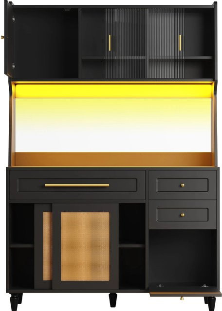 okwish Vitrinenschrank mit LED-Beleuchtung und Glastüren in Schwarz, B/T/H: 120 x 45 x 195,5 cm - Bild 1