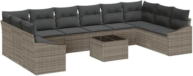 vidaXL Gartensofa-Set aus Poly-Rattan in Hellgrau mit Polsterung, Eckelement, Lounge-Sessel und Couchtisch inklusive integriertem Stauraum für Garten, Balkon oder Terrasse - Bild 1