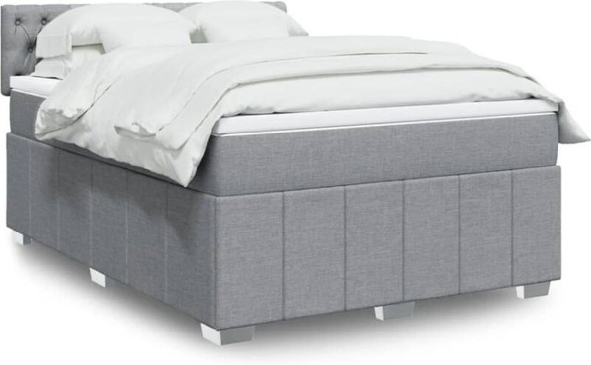 Vidaxl Boxspringbett mit Matratze in Grau und Weiß aus Stoff, B/T: 140 x 190 cm - Bild 1