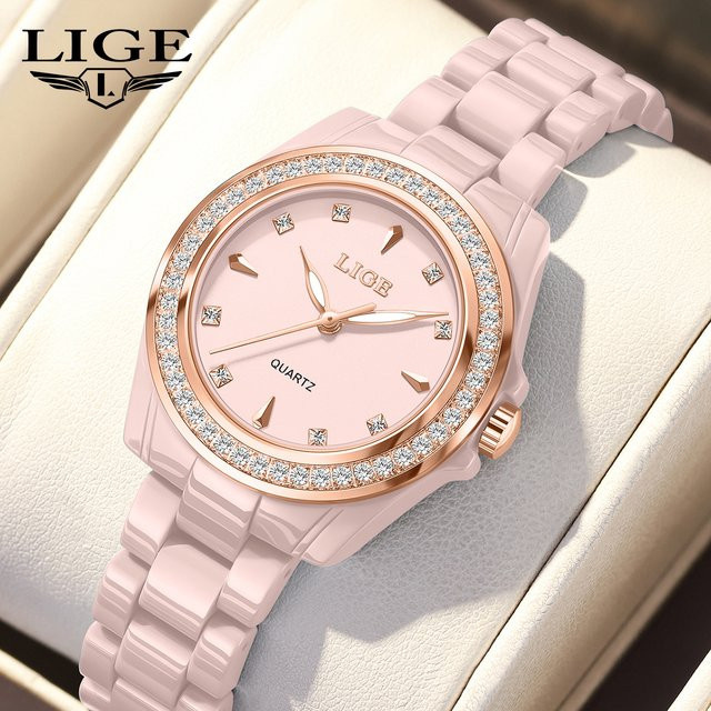 LIGE Armbanduhr, Keramik, Diamant, Quarz, Roségold, Damen - Bild 1