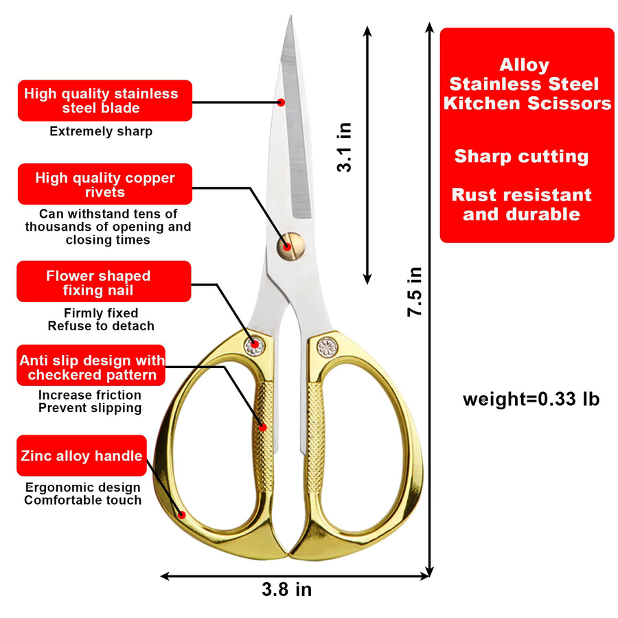 Multifunktionale Küchenschere aus Edelstahl von LightTOP für Huhn, Knochen und Fisch in Silber und Gold - Bild 4
