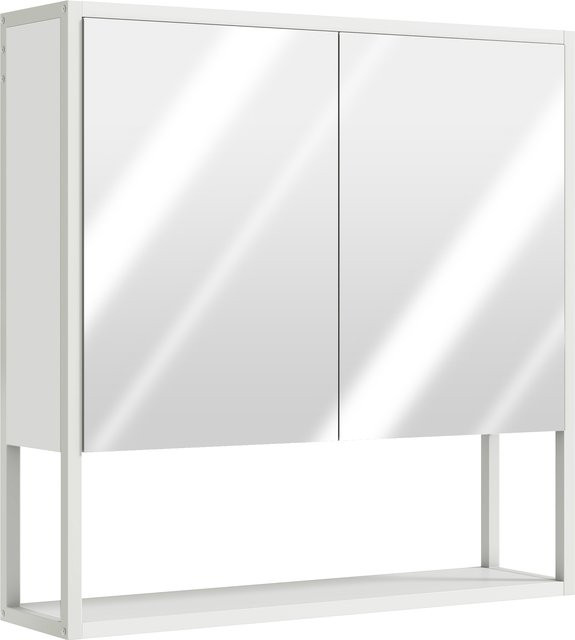 Aosom Wand-Badschrank mit Spiegel in Weiß, Spiegelschrank mit 2 Spiegeltüren, höhenverstellbarem Fach und offenem Regal, B/H/T: 60 x 60 x 16 cm - Bild 1