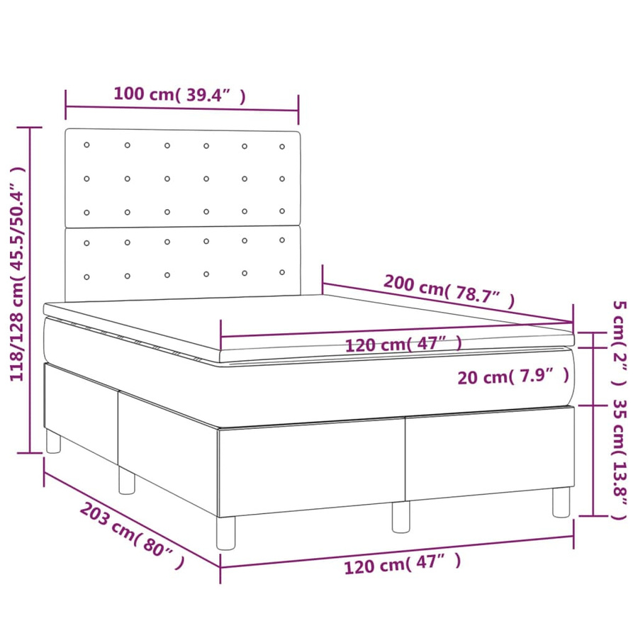 vidaXL Boxspringbett Hybrid mit Matratze Schwarz Stoff B/T/H: 120 x 200 cm - Bild 2