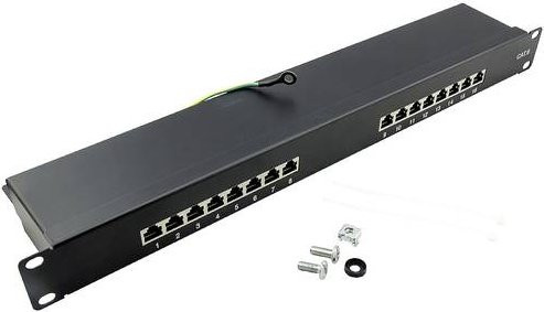 LogiLink NP0057 16 Port Patch-Panel CAT 6 in Schwarz, 1 HE, Breite: 483 mm - Bild 1