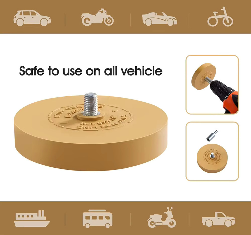 Gelbes Gummi-Radierpad mit Bohradapter und 88 mm Polierscheibe zur schnellen Entfernung von Autoaufklebern und Vinyl-Stickern - Bild 2