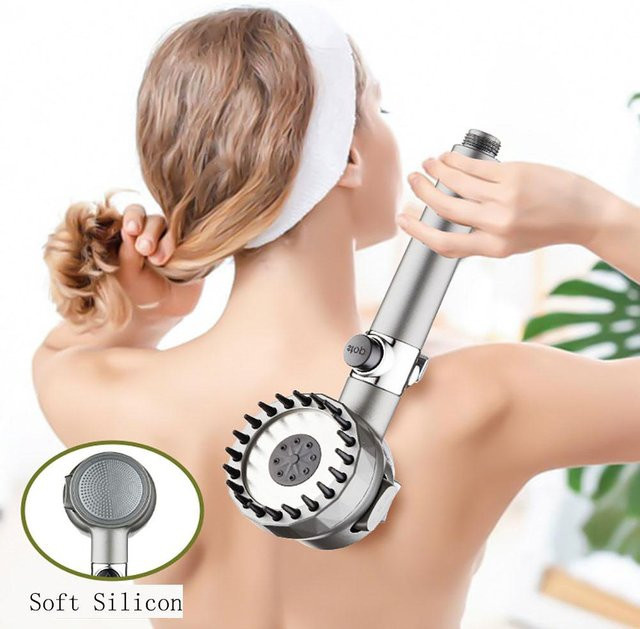 Skyfree Multifunktionaler Duschkopfschlauch mit Ein-Knopf-Regulierung und Hochdruck-Massagefunktion in Beige und Silber - Bild 1