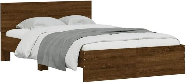 vidaXL Bettgestell mit Kopfteil, LED-Beleuchtung und USB-Ladeport, Eiche Braun, B/T/H: 140 x 190 x 145 cm - Bild 1