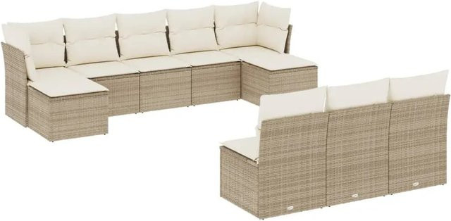 vidaXL 10-tlg. Garten-Sofagarnitur aus Poly-Rattan in Beige mit Kissen und Stauraum - Bild 1