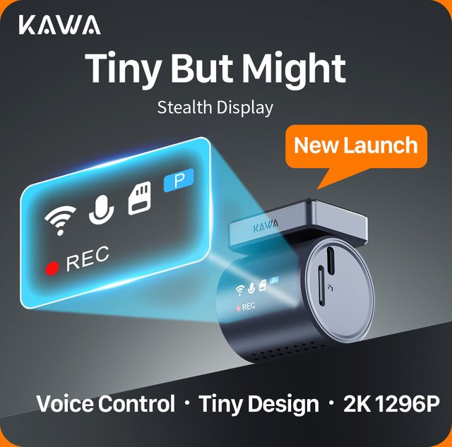 KAWA MINI 3 Pro 2K Dashcam mit WiFi, App-Steuerung und Sprachsteuerung, Schwarz - Bild 1