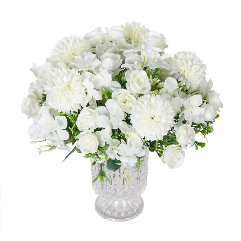 TTCY Künstliche Blumen Bouquet aus Seide in Weiß, Rose und Chrysantheme für Hochzeit und Dekoration, Höhe: 29 cm - Bild 2
