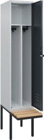 C+P Spind Classic PLUS Garderobenschrank mit Sitzbank, 1 Abteil, B/T/H: 212,0 x 40,0 x 81,5 cm, Sicherheits-Drehriegel, 4 Garderobenhaken und mittiger Trennwand, auskragende Sitzbanktyp, Buche-Hartholz und Stahl - Bild 1