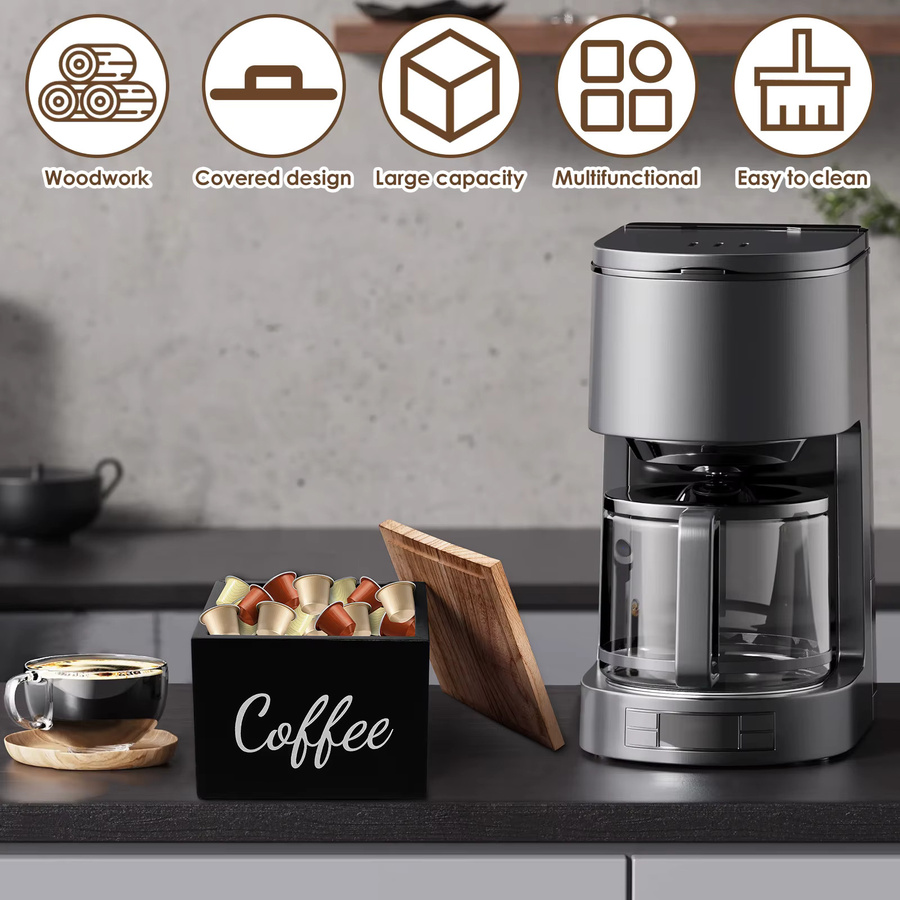 Willstar Kaffee-Aufbewahrungsbox aus Holz mit Deckel für Nespresso und Keurig Kapseln, Farbe: Braun oder Schwarz - Bild 3