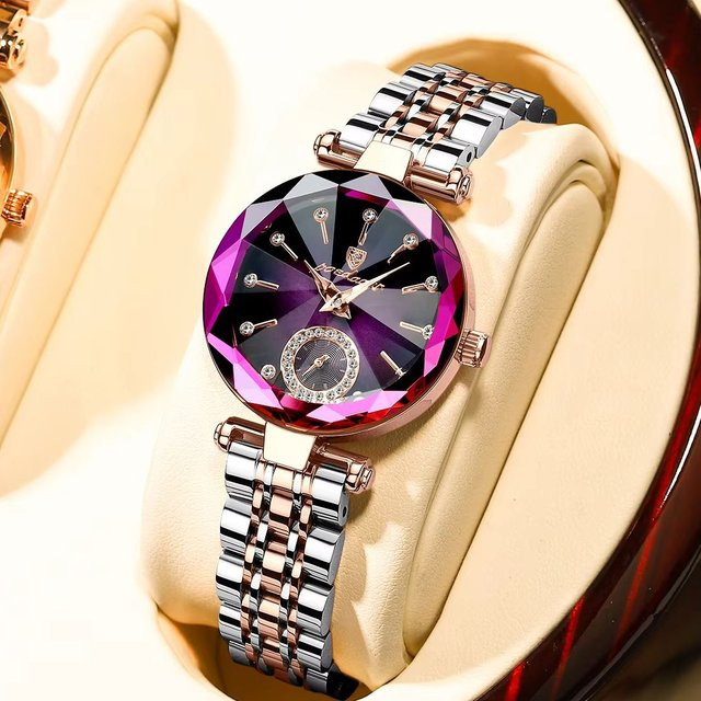 POEDAGAR Armbanduhr Edelstahl, Quarz, Blau, Roségold, Damen - Bild 1