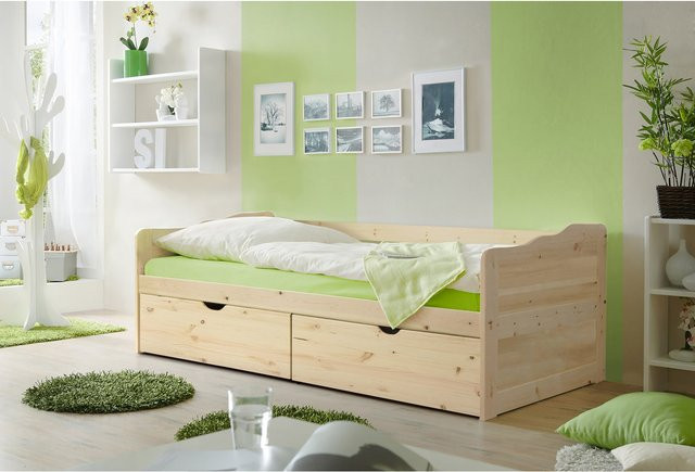 TiCAA Sofabett Funktionsbett Melanie in Kiefer Natur mit Matratze und Rollrost - Bild 1