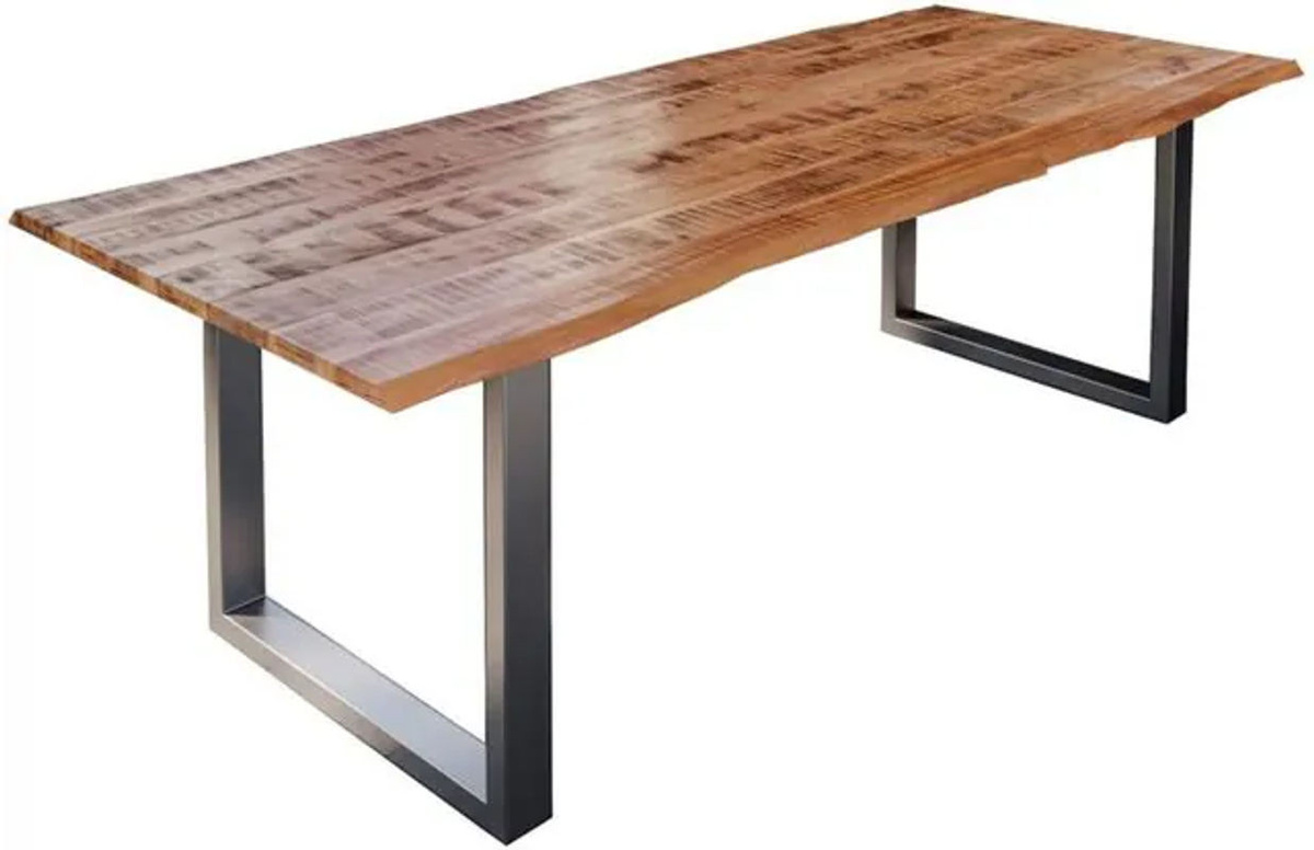 Esstisch Dora aus Massivholz Mango mit Baumkante und Silber U-Gestell, B/T: 180 x 90 cm - Bild 1