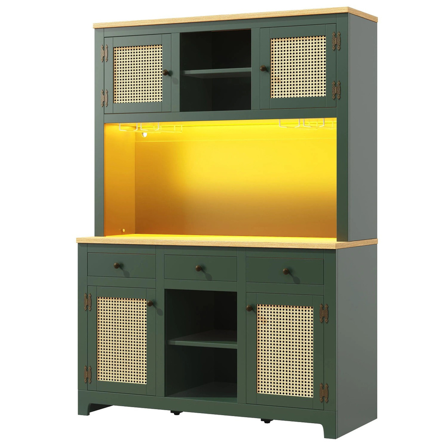 Merax LED Hochschrank in Grün mit Rattan-Tür und verstellbaren Böden, H x B x T: 180 x 40 x 40 cm - Bild 2