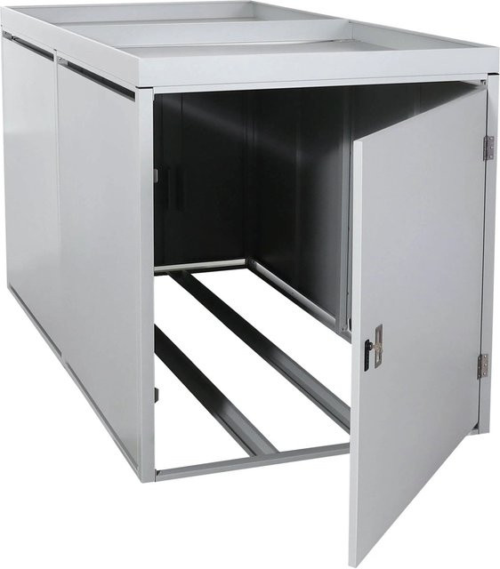 PROREGAL 2er-Fahrradgarage aus verzinktem Stahl mit Pflanzkasten, abschließbare Fahrradbox in Hellgrau, H x B x T: 123 x 113 x 208 cm - Bild 1