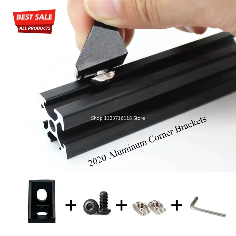 Aluminium-Eckwinkel Set in Silber mit 20 Eckwinkeln, 40 M5 T-förmigen Schiebemuttern und 40 M5x8mm Sechskant-Innensechskantmuttern - Bild 3