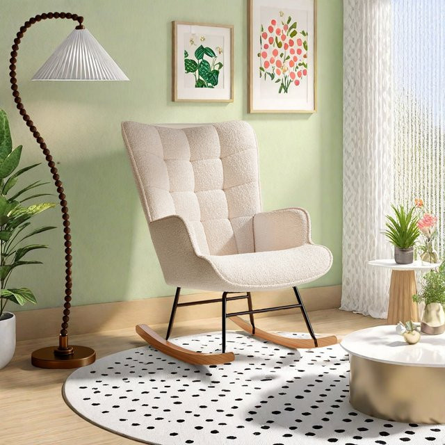 Rosahqnda Schaukelstuhl-Sessel mit Kissen für Wohnzimmer, Schlafzimmer oder Balkon in Beige, Pink oder Grau - Bild 1