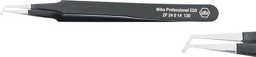 Wiha SMD-Pinzette Professional ESD Typ 12, flach und 45° gebogen, schwarz, Edelstahl, Länge: 120 mm - Bild 1