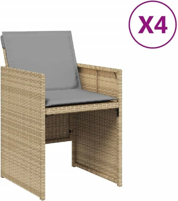 Furnicato Gartenstuhl aus PE-Rattan und Stahl in Beige mit Sitzkissen, B/T/H: 50,5 x 54 x 79 cm - Bild 1