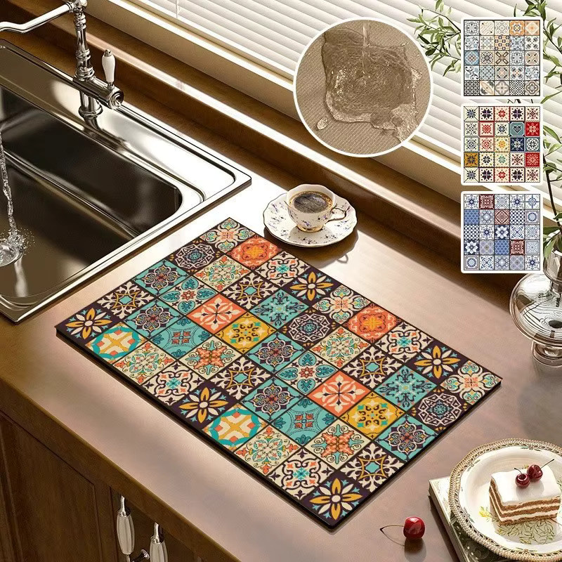 VIKAMA Retro Bohemian Staubschutzhülle für Waschmaschinen und saugfähige Abtropfmatte in Multicolour - Bild 3