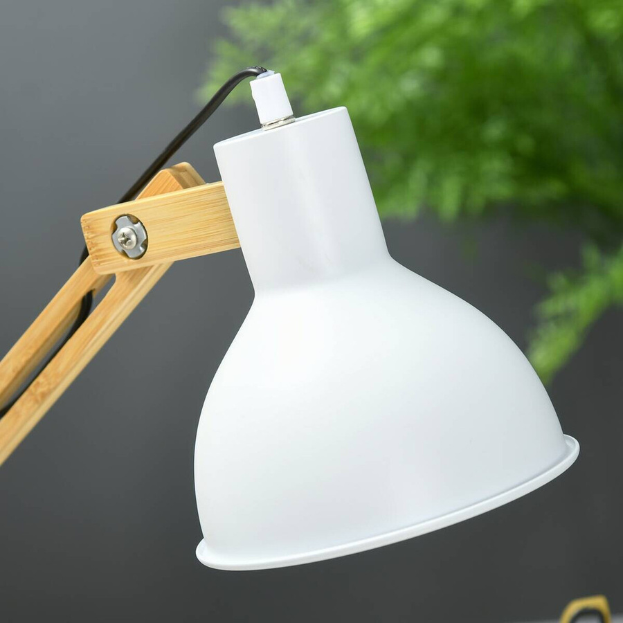 HOMCOM Schreibtischleuchte in Weiß und Holz, verstellbare Tischlampe aus Bambus und Metall mit E27 Fassung, B/T/H: 15,5 x 15,5 x 50 cm - Bild 4