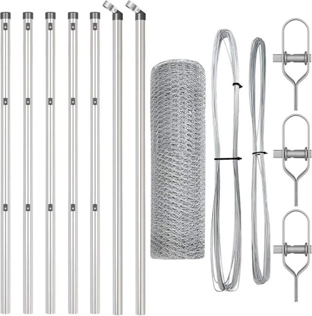 vidaXL Zaunpfosten aus Stahl in Silber mit Maschendrahtzaun Set - Bild 1