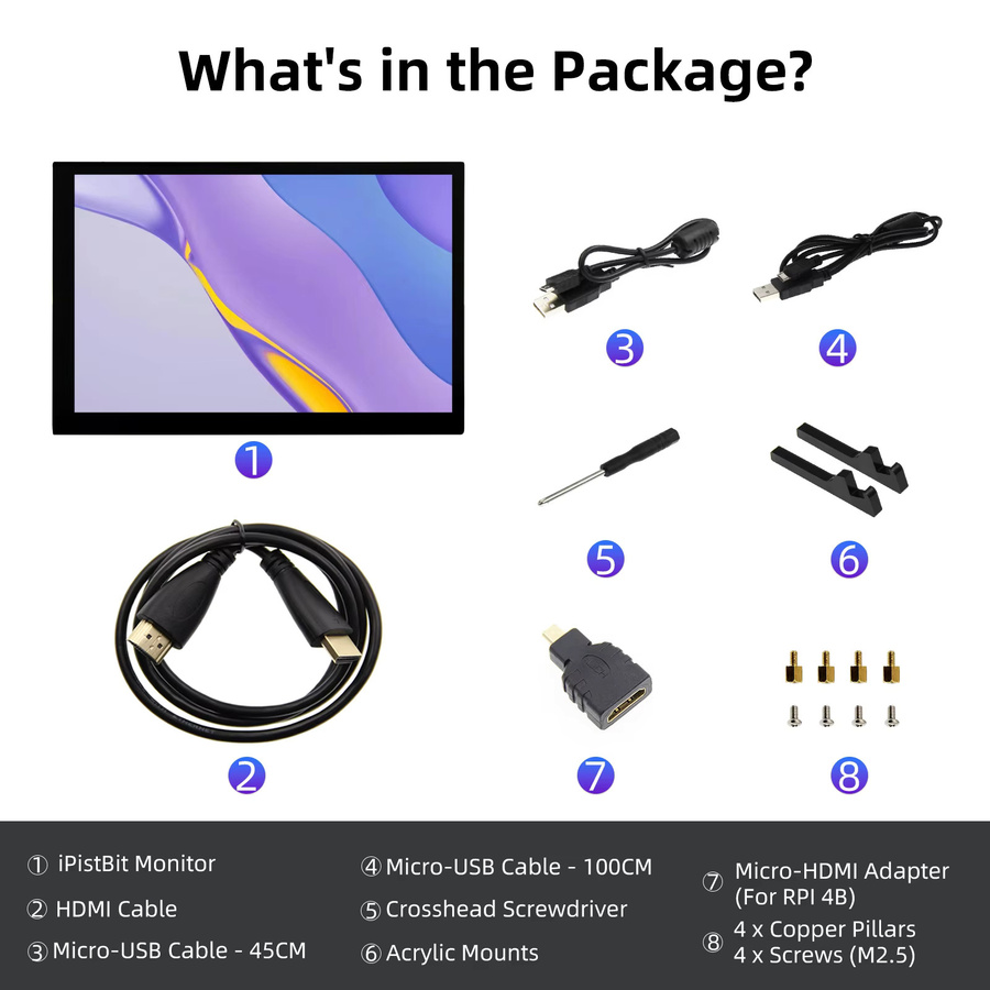 IPistBit 10,1 Zoll Raspberry Pi IPS Touchscreen Monitor in Schwarz mit 1280 x 800 Auflösung und HDMI Anschluss für Raspberry Pi 5/4/3/2/Zero/B/B+ - Bild 6