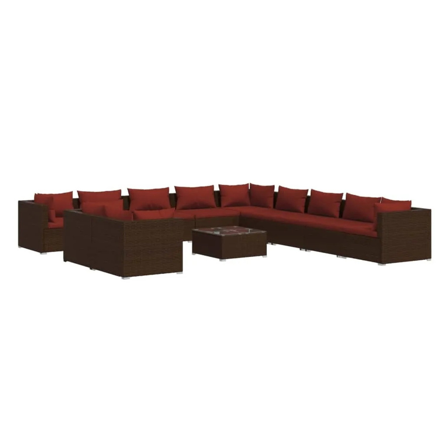 vidaXL 12-teiliges Garten-Lounge-Set in U-Form aus braunem Poly-Rattan mit Kissen und Tisch - Bild 2