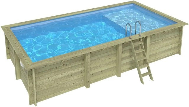 ALTANKA Holzpool Aqua rechteckig in Hellblau mit Liegefläche und einzubetonierendem Profil, B: 700 cm, T: 331 cm, H: 145 cm - Bild 1