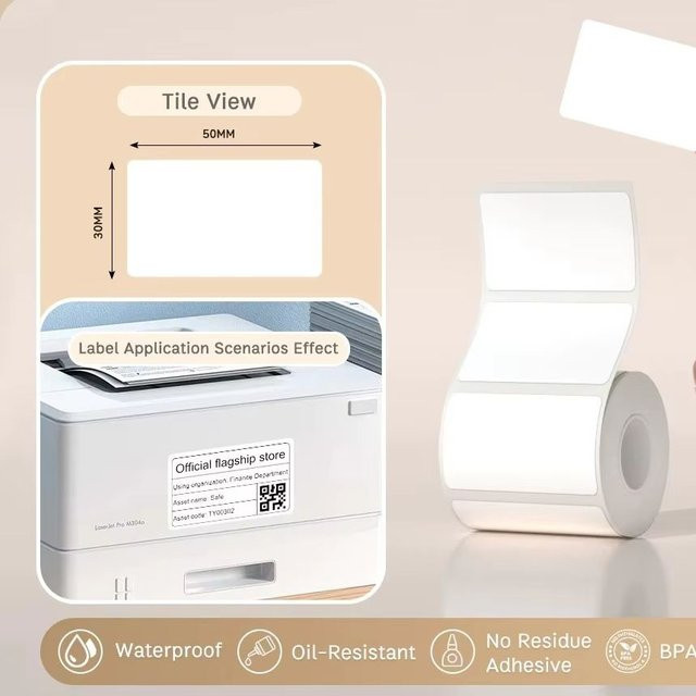 Weiße Thermoetiketten-Papierrollen für Laser- und Thermodrucker, 50 mm Breite, ideal für Warenpreise, Lebensmittel und Kleidung - Bild 1