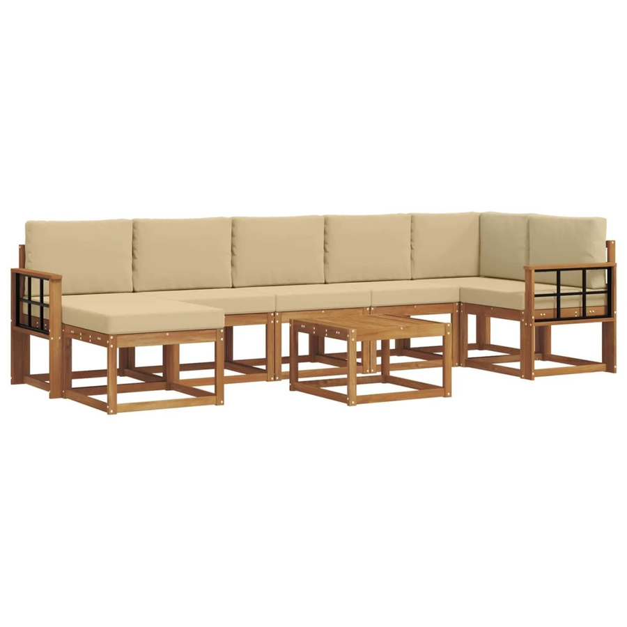 vidaXL Outdoor-Sofagarnitur aus Akazienholz in L-Form, 8-teiliges Set mit Kissen in Natur und Beige - Bild 2
