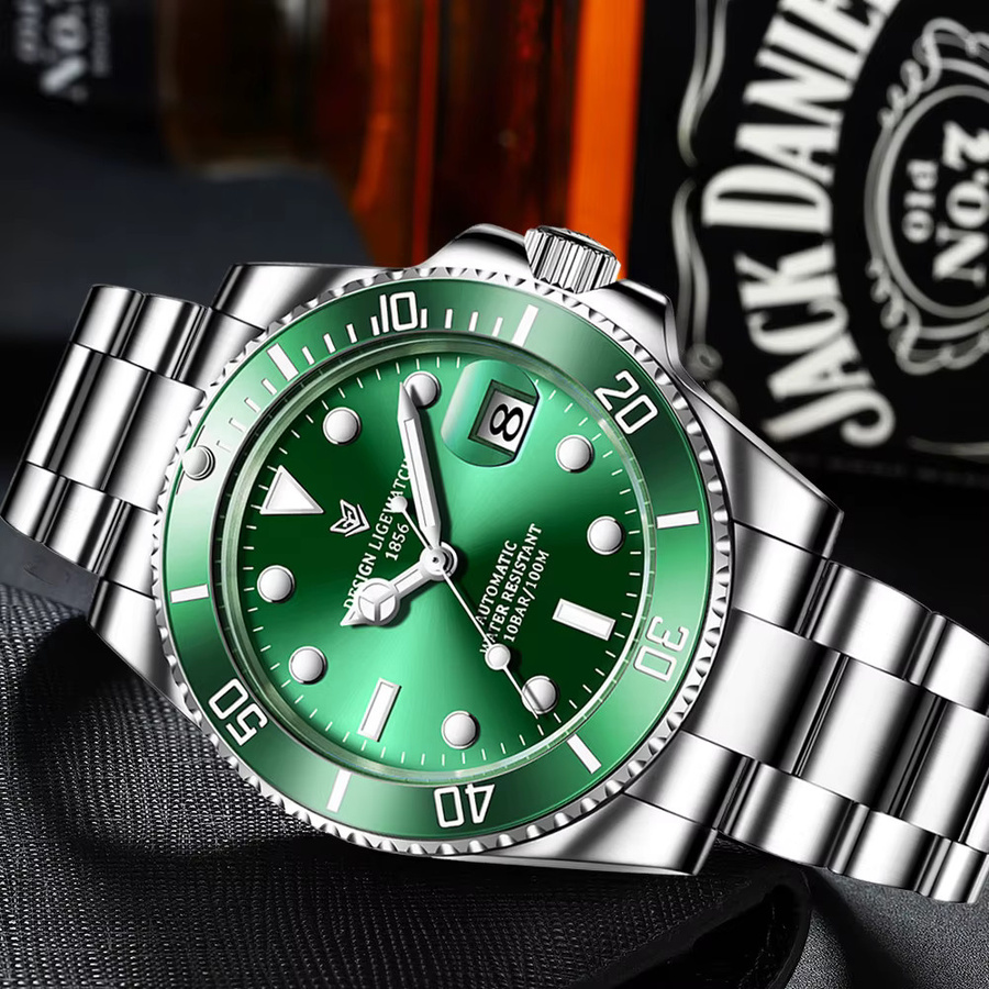 LIGE Armbanduhr Automatik, Edelstahl, Grün, Herren - Bild 3