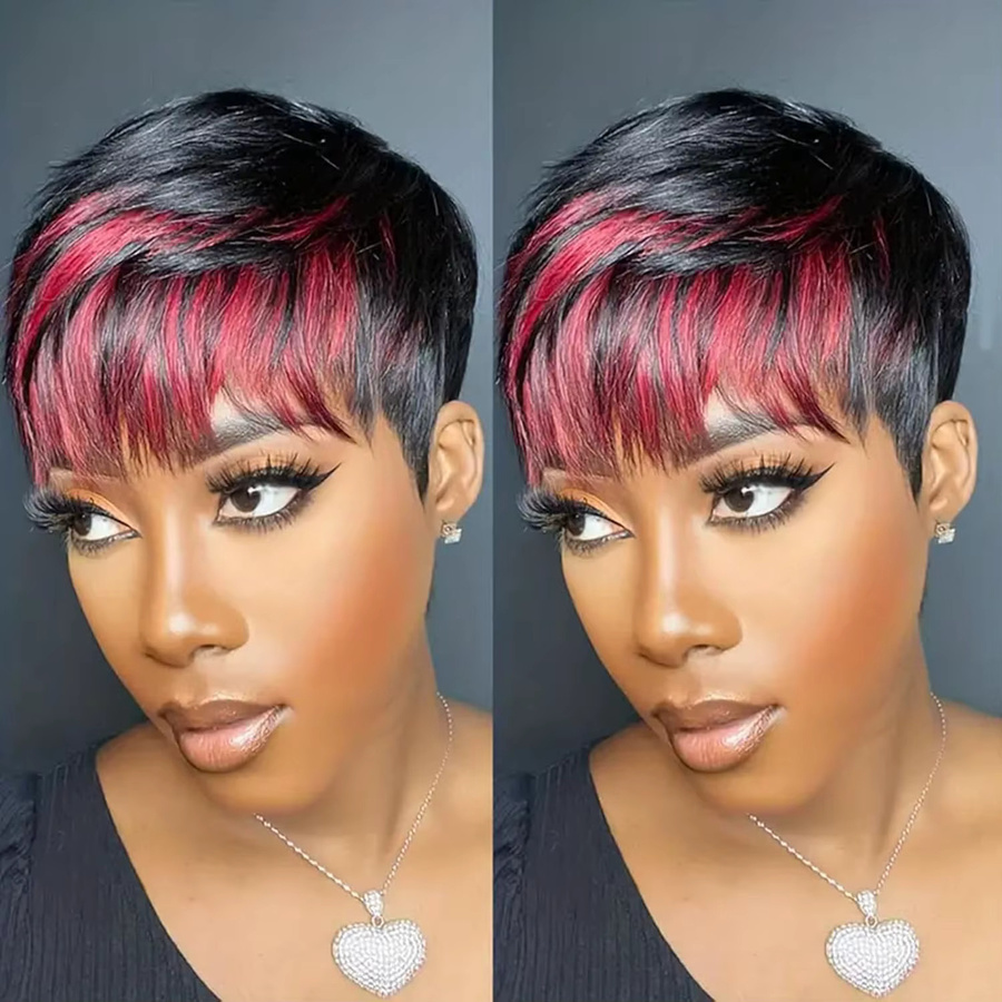 OYM HAIR Pixie-Schnitt-Perücke, Remy-Echthaar, mit Pony, Damen - Bild 4