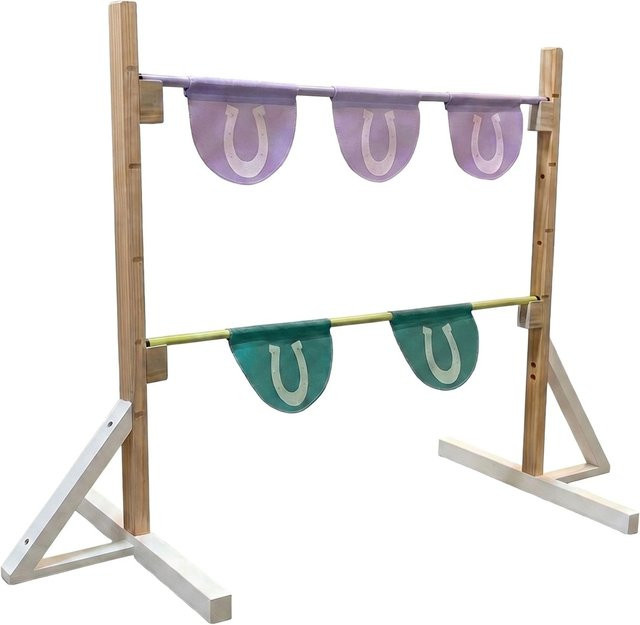 Relaxdays Hobby Horse Hindernis Holz Natur Weiß Violett Türkis Höhenverstellbar Wetterfest - Bild 1