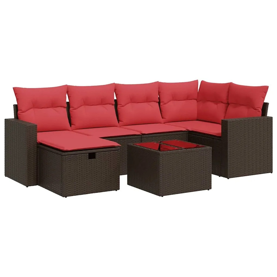 vidaXL 7-tlg. Garten-Sofagarnitur in L-Form aus braunem Poly-Rattan mit Kissen und pulverbeschichtetem Stahlgestell - Bild 2