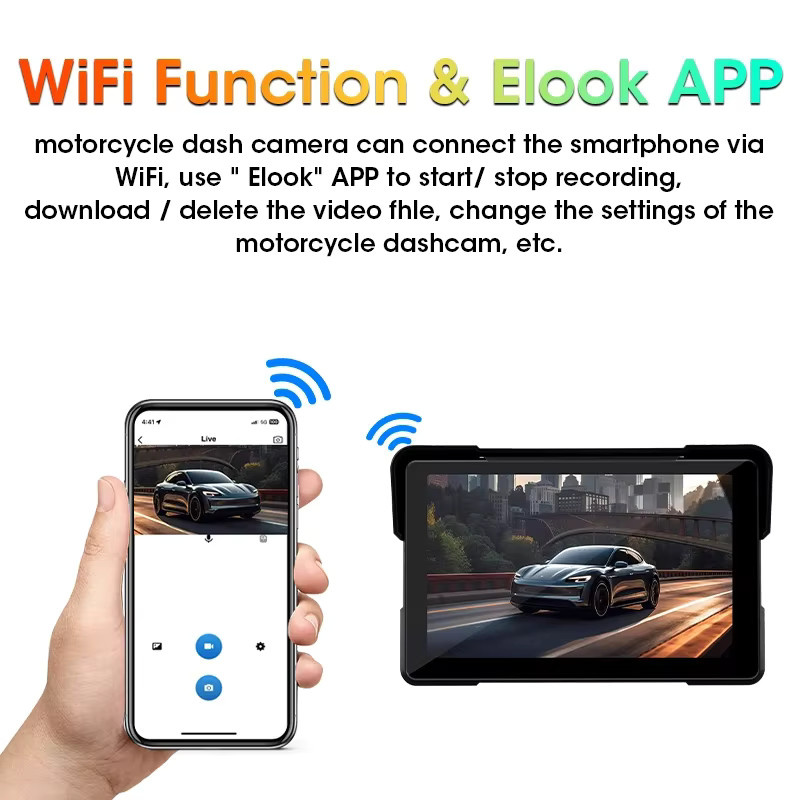 Freedconn Motorrad-Navigationssystem mit GPS, Wireless CarPlay, Android Auto und DVR, 5/7 Zoll Display, Schwarz - Bild 5
