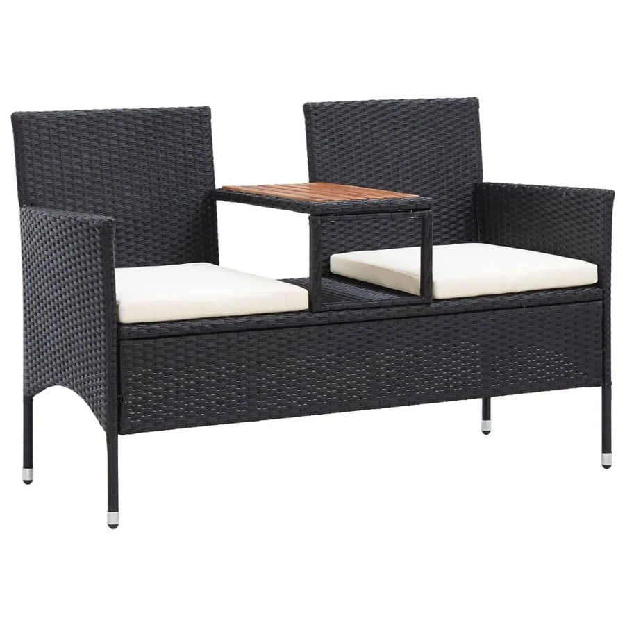 furnicato 2-Sitzer-Gartenbank mit Teetisch aus Poly Rattan und Akazienholz in Schwarz, Breite: 143 cm - Bild 2