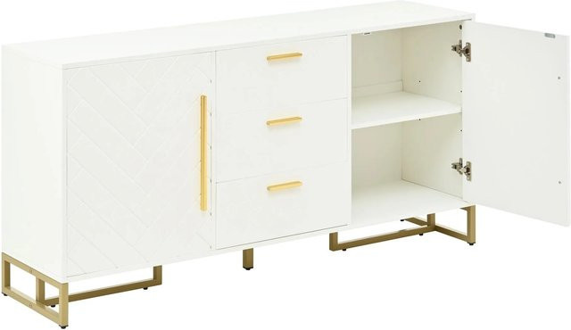 okwish Sideboard in Weiß mit 2 Türen und 3 Schubladen für Esszimmer und Küche, B/H/T: 145 x 75 x 40 cm - Bild 1