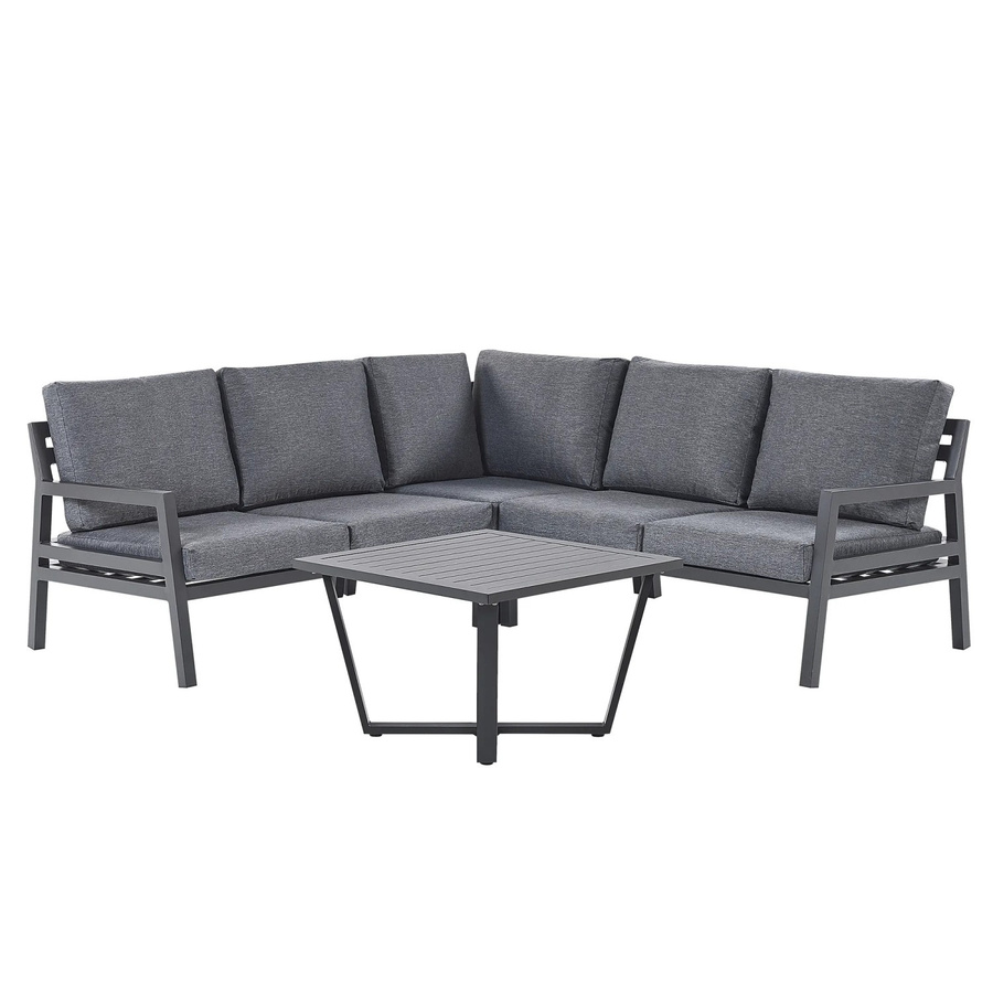 Beliani Lounge Set VIZZINI in Dunkelgrau mit Eckelement, Couchtisch und Kissen aus Aluminium und Outdoor-Stoff, B/T/H: 200 x 200 x 70 cm - Bild 2