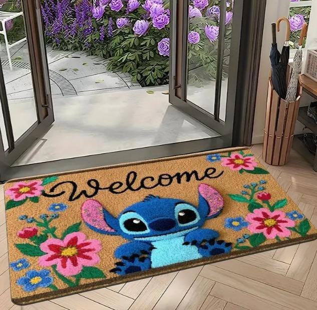 Miniso Stitch The Movie Fußmatte mit Blumendesign, rutschfest und maschinenwaschbar, B/T: 50 x 30 cm, Mehrfarbig - Bild 1