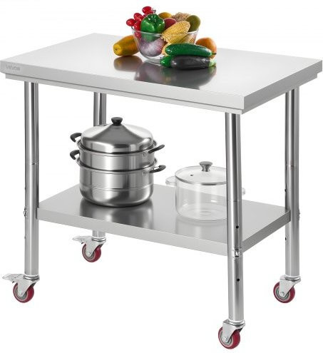 VEVOR Edelstahltisch Arbeitstisch in Silber mit Rollen und verstellbarem Unterregal B/T: 90 x 60 cm, Höhe: 85 cm - Bild 1