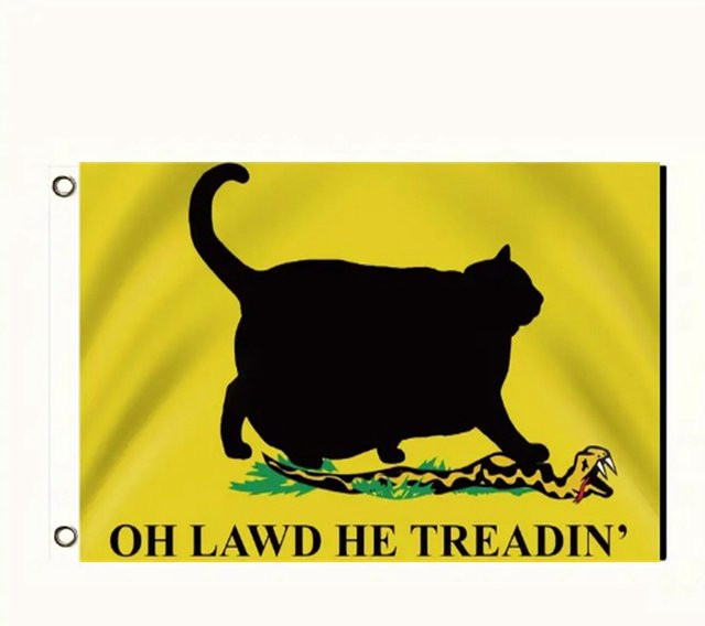Lustige Chubby-Katzenflagge in Gelb, Wandbehang und Außendekoration aus Textil, B x H: 90 x 150 cm - Bild 1