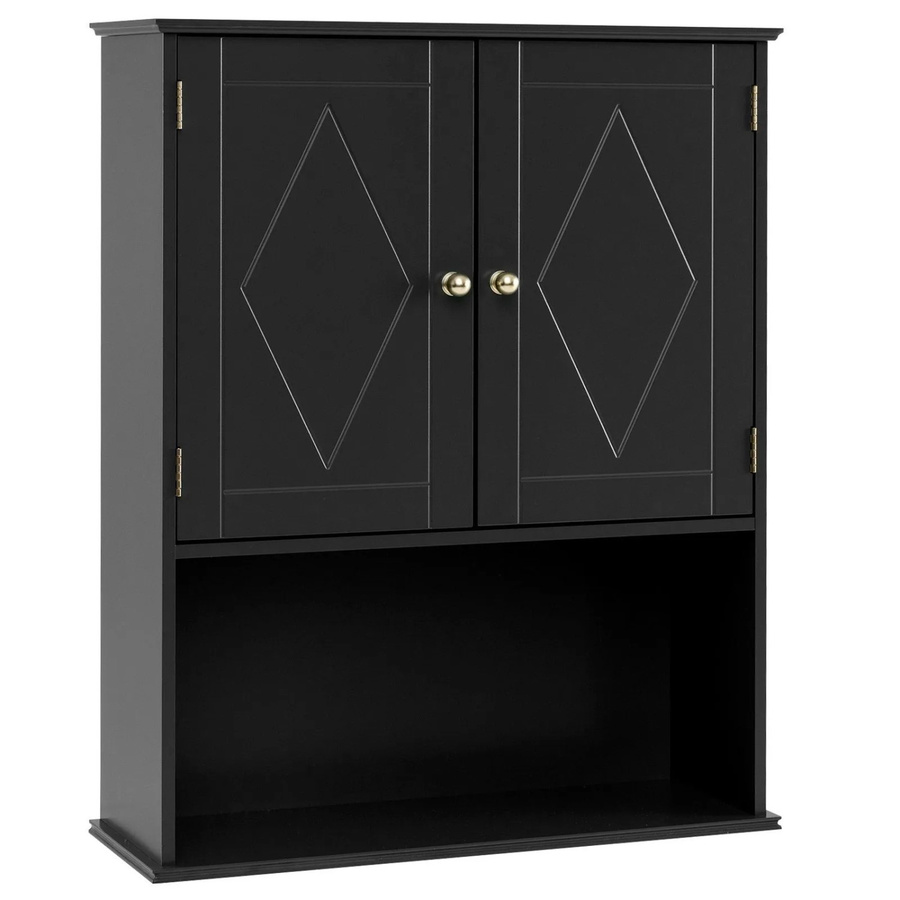 Costway Hängeschrank für Badezimmer und Küche in Schwarz mit verstellbaren Regalböden und offenen Ablagefächern - Bild 2