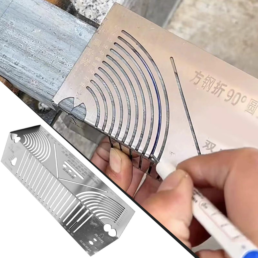 Rechtwinkliges Bogenmarkierungslineal aus Edelstahl in Silber als ergonomisches paralleles Zeichenwerkzeug und 90-Grad-Klapplineal für Möbel - Bild 2