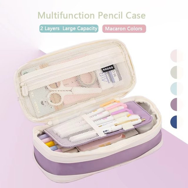 Kawaii Federmäppchen in Grün mit großem Fassungsvermögen und 3 Fächern für Mädchen und Schulbedarf - Bild 1