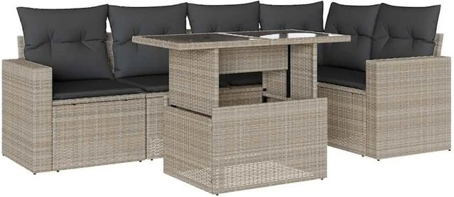 vidaXL 6-teilige Garten-Sofagarnitur aus Poly-Rattan mit Kissen in Hellgrau - Bild 1