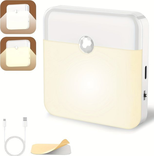 Ouelico Quadratische LED-Schrankbeleuchtung mit Bewegungssensor, USB-aufladbar, Warmweiß, Weiß - Bild 1